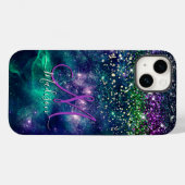 Niedliche dunkelgrüne Imitate Glitzer Monogramm Case-Mate iPhone Hülle (Rückseite (Horizontal))