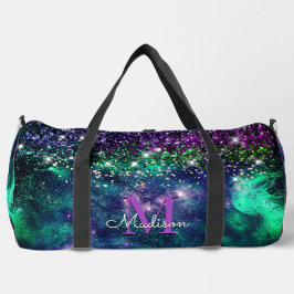 Niedliche dunkelgrüne Imitate Glitzer Monogramm Duffle Bag