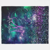 Niedliche dunkelgrüne Imitate Glitzer Monogramm Fleecedecke (Vorderseite (Horizontal))