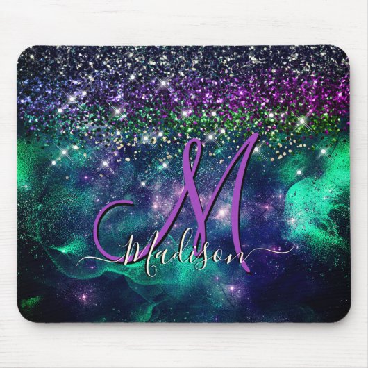 Niedliche dunkelgrüne Imitate Glitzer Monogramm Mousepad (Vorne)