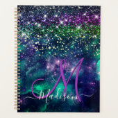 Niedliche dunkelgrüne Imitate Glitzer Monogramm Planer (Vorderseite)