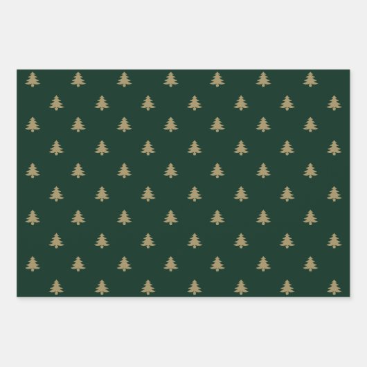 Niedliche dunkelgrüne, schwarze Weihnachtsbaumen Geschenkpapier Set (Vorderseite 3)