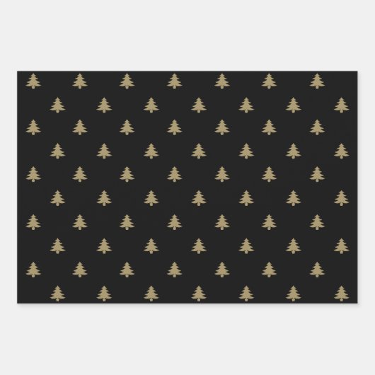 Niedliche dunkelgrüne, schwarze Weihnachtsbaumen Geschenkpapier Set (Vorderseite)