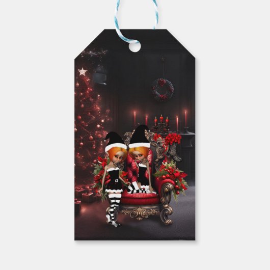 Niedliche dunkle Elfen. Geschenkanhänger (Rückseite)