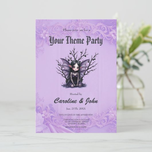 Niedliche dunkle Fee mit Flechtwings. Einladung (Stehend Vorderseite)