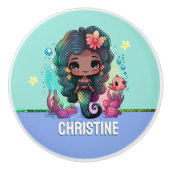 Niedliche dunkle Haut Mermaid Kinderzimmer-Stil Keramikknauf (Vorderseite)