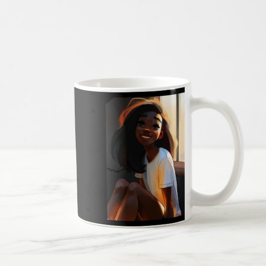 Niedliche dunkle Hautmädchen Lächeln Sticker Kaffeetasse (Rechts)