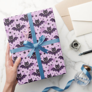Niedliche dunkle Lila Halloween-Fledermäuse Geschenkpapier