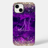 Niedliche dunkle lila Imitat Glitzer Monogramm Case-Mate iPhone Hülle (Rückseite)