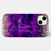 Niedliche dunkle lila Imitat Glitzer Monogramm Case-Mate iPhone Hülle (Rückseite (Horizontal))