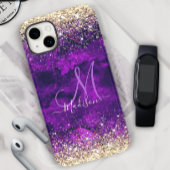 Niedliche dunkle lila Imitat Glitzer Monogramm Case-Mate iPhone Hülle