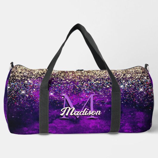 Niedliche dunkle lila Imitat Glitzer Monogramm Duffle Bag (Vorderseite)