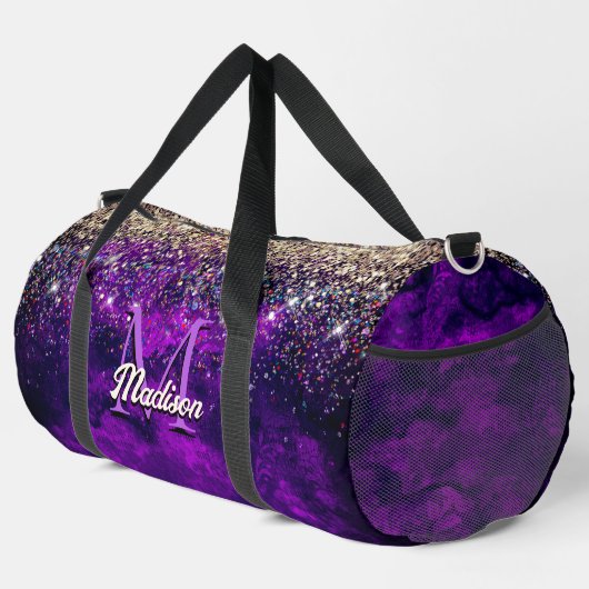 Niedliche dunkle lila Imitat Glitzer Monogramm Duffle Bag (Rechte Ecke)
