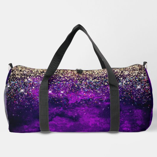Niedliche dunkle lila Imitat Glitzer Monogramm Duffle Bag (Rückseite)