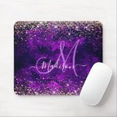 Niedliche dunkle lila Imitat Glitzer Monogramm Mousepad (Mit Mouse)