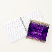 Niedliche dunkle lila Imitat Glitzer Monogramm Notizblock (Innenseite)