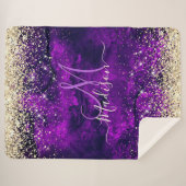 Niedliche dunkle lila Imitat Glitzer Monogramm Sherpadecke (Vorderseite (Horizontal))