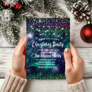 Niedliche dunkle lila Imitate Glitzer Weihnachten Einladung