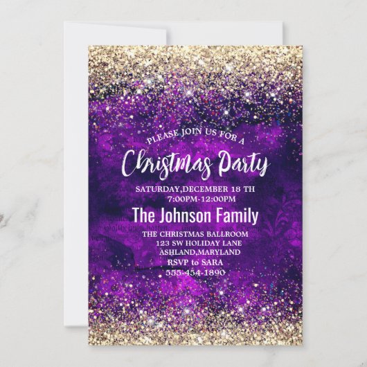 Niedliche dunkle lila Imitate Glitzer Weihnachten Einladung (Vorderseite)