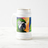 Niedliche durch KI erzeugte Papageien Nah Bierglas (Vorderseite Links)