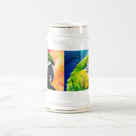 Niedliche durch KI erzeugte Papageien Nah Bierglas (Mittel)