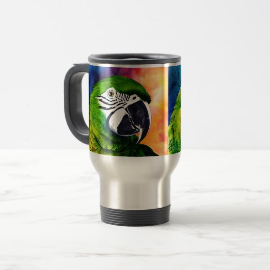 Niedliche durch KI erzeugte Papageien Nah Reisebecher (Vorderseite Links)