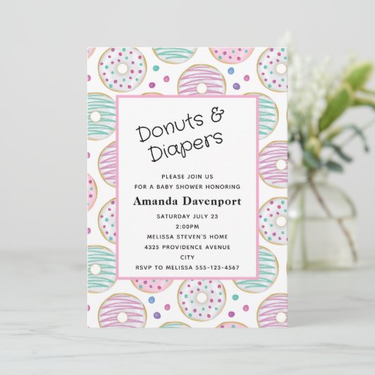 Niedliche Dusche Donut Pattern Babydusche Einladung (Stehend Vorderseite)