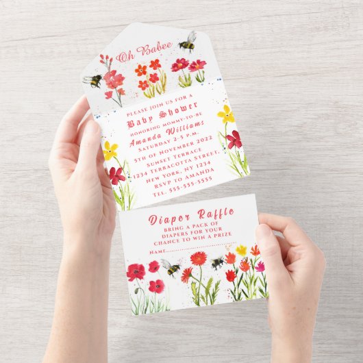 Niedliche Dusche für Hummelblüten All In One Einladung (Abreißtisch)