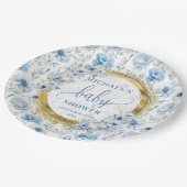 Niedliche Dusche mit blauen Aquarellfarben Blume G Pappteller (Schrägansicht)