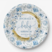 Niedliche Dusche mit blauen Aquarellfarben Blume G Pappteller (Vorderseite)