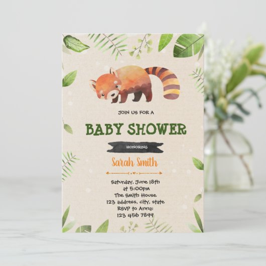 Niedliche Duschen-Party Einladung des roten Pandas (Stehend Vorderseite)