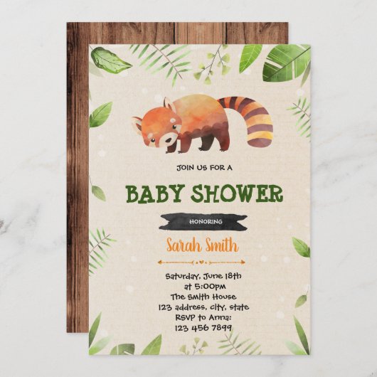 Niedliche Duschen-Party Einladung des roten Pandas (Vorne/Hinten)