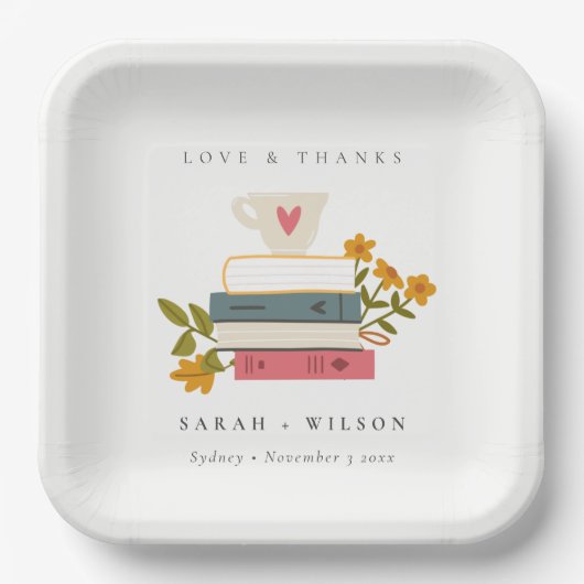 Niedliche duskische Rot gestapelte Storybooks Blum Pappteller (Vorderseite)