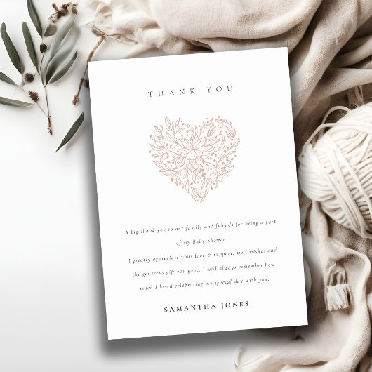 Niedliche Dusky Blush Blues Heart Baby Dusche Dankeskarte