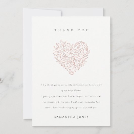 Niedliche Dusky Blush Blues Heart Baby Dusche Dankeskarte (Vorderseite)