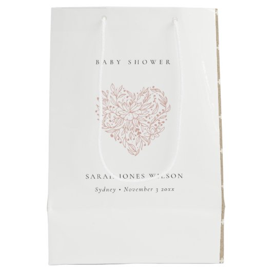 Niedliche Dusky Blush Blues Heart Baby Dusche Mittlere Geschenktüte (Rückseite)