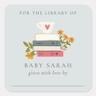 Niedliche Dusky Storybooks Floral Baby Library Quadratischer Aufkleber