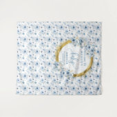 Niedliche Dusty Blue Gold Blume Babydusche Hinterg Wandteppich (Vorderseite (Horizontal))