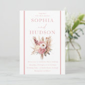 Niedliche Dusty Rose & Pink Boho Blumenhochzeit Einladung (Stehend Vorderseite)