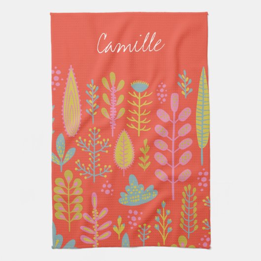 Niedliche dynamische tropische Blume Personalisier Geschirrtuch (Vertikal)