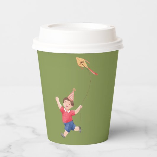 Niedliche Editable Green Picnic Birthday Kids Gard Pappbecher (Vorderseite)