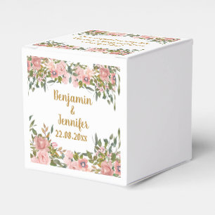 Niedliche Eegant Pink Blumengrün und goldene Hochz Geschenkschachtel