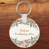 Niedliche Eegant Pink Blumengrün und goldene Hochz Schlüsselanhänger (Rückseite)