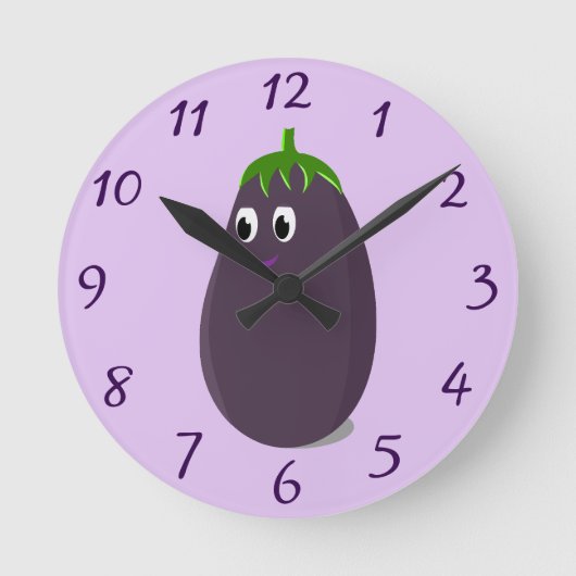 Niedliche Eggplant Print Runde Wanduhr (Vorderseite)