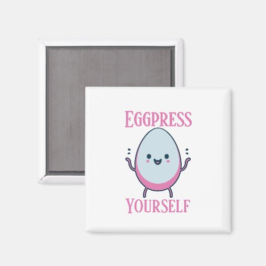 Niedliche "Eggpress Yourself" Funny Pun Magnet (Vorderseite/Rückseite)