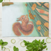 Niedliche Eichhörnchen essen Haselnüsse Illustrati Geschirrtuch (Gefaltet)