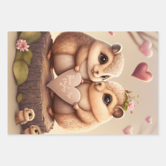 Niedliche Eichhörnchen in Liebe Geschenkpapier Set (Vorderseite 3)