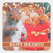 Niedliche Eichhörnchen-Weihnachtskerne Quadratischer Aufkleber (Vorderseite)