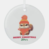 Niedliche Eichhörnchen-Weihnachtsmannmütze Frohe W Ornament Aus Glas (Vorderseite)