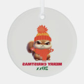 Niedliche Eichhörnchen-Weihnachtsmannmütze Frohe W Ornament Aus Glas (Rückseite)